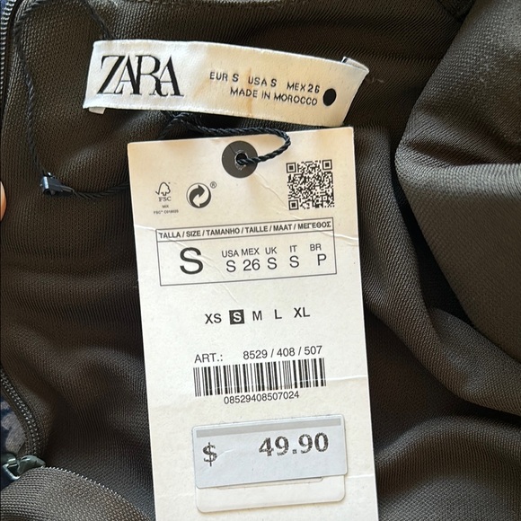 ZARA Shoulder-padded Olive Drape Long Sleeve Crop Top - Picture 3 of 6